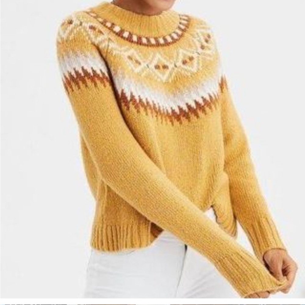 American Eagle Fair Isle Mustard‎ Yellow Pullover Sweater Womens size small